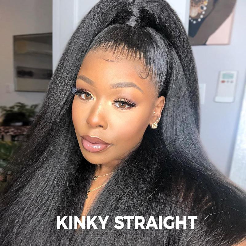 Sale Happening Now:83% OFF🔥Pre-Cut Lace Kinky Straight 360 Full Lace Frontal Glueless Wig With Invisi Drawstring Pre Plucked Human Hair Wig