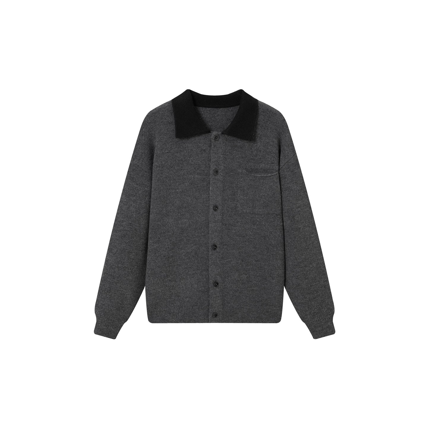 Soft Knit Cardigan with Color-blocked Stand-up Collar Cozy Oversized Sweater