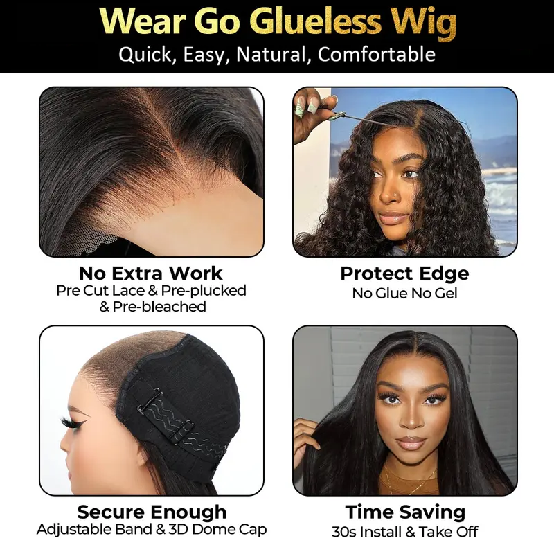 Sale Happening Now:83% OFF🔥Pre-Cut Lace Kinky Straight 360 Full Lace Frontal Glueless Wig With Invisi Drawstring Pre Plucked Human Hair Wig