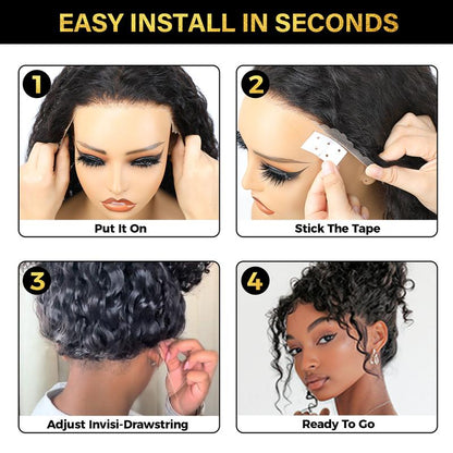 Sale Happening Now:83% OFF🔥Pre-Cut Lace Kinky Straight 360 Full Lace Frontal Glueless Wig With Invisi Drawstring Pre Plucked Human Hair Wig