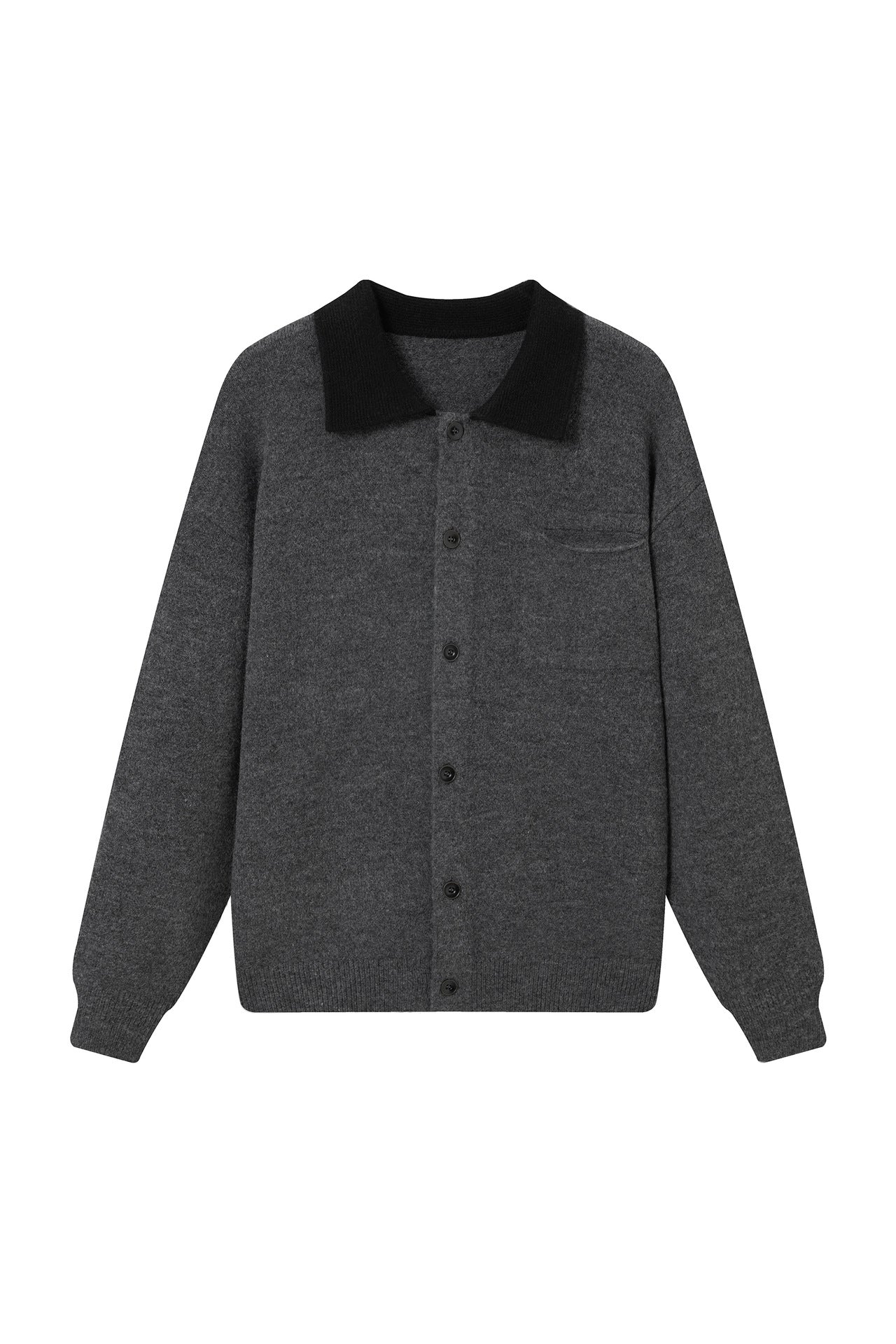 Soft Knit Cardigan with Color-blocked Stand-up Collar Cozy Oversized Sweater