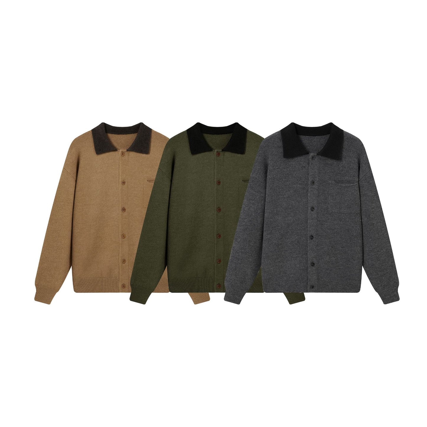 Soft Knit Cardigan with Color-blocked Stand-up Collar Cozy Oversized Sweater