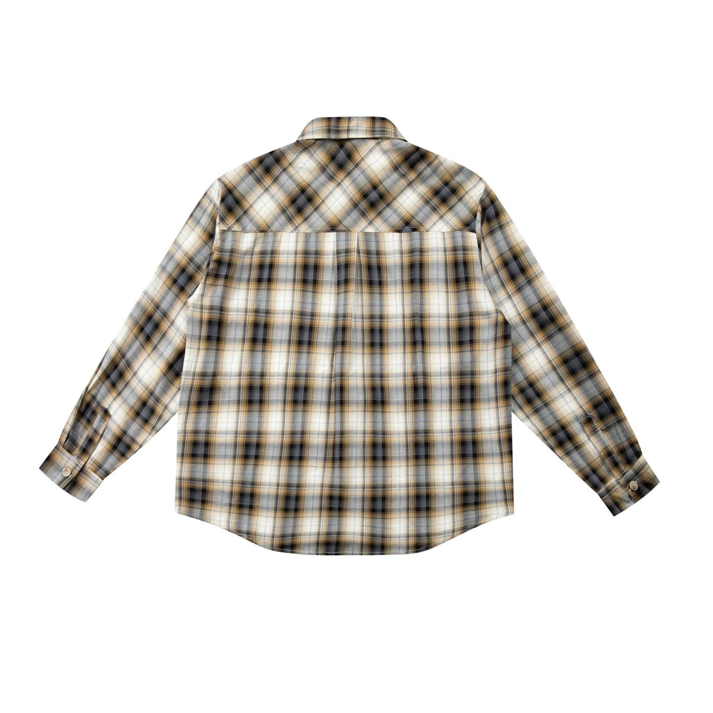 Color-block Plaid Patch Pocket Embroidered Logo Loose Long Sleeve Shirt