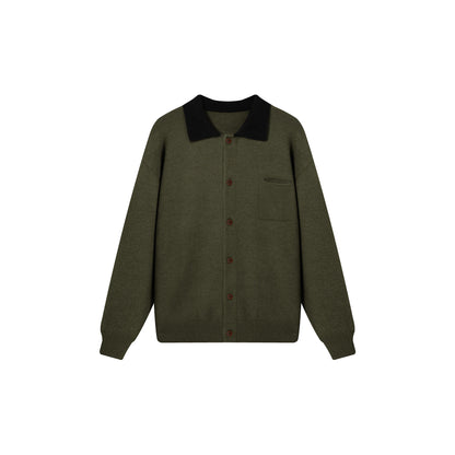 Soft Knit Cardigan with Color-blocked Stand-up Collar Cozy Oversized Sweater